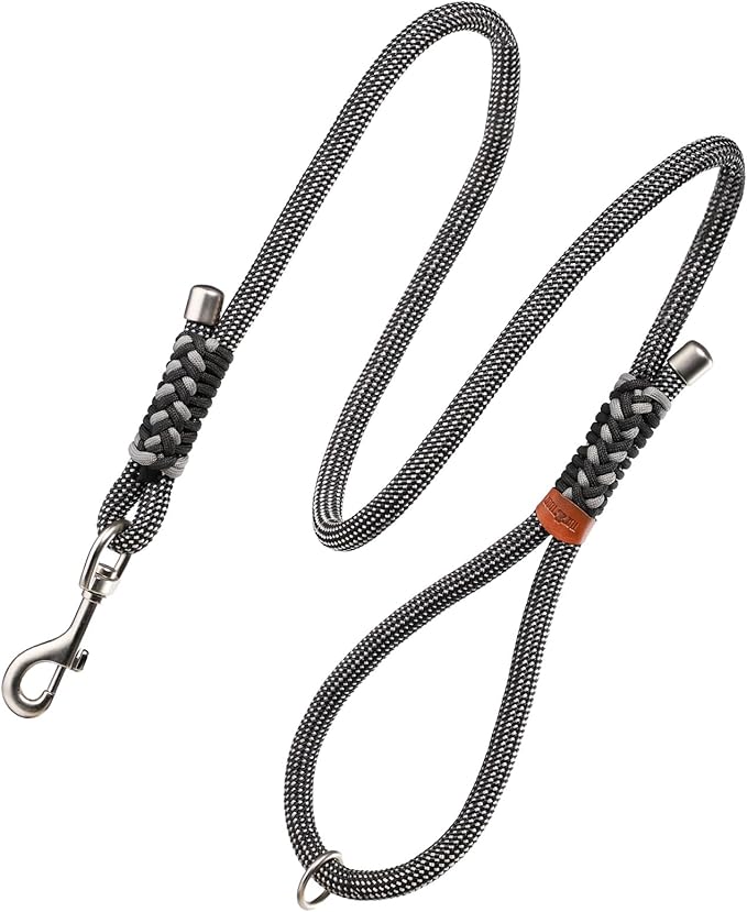 Heavy Duty Dog Leash- 6 FT Handmade Rope with Rotating Metal Clip, No Pull Training Slip Lead Comfortable for The Strong Large Medium Pets (Heavy Duty Dog Leash (Black), 6 FT Dog Leash)