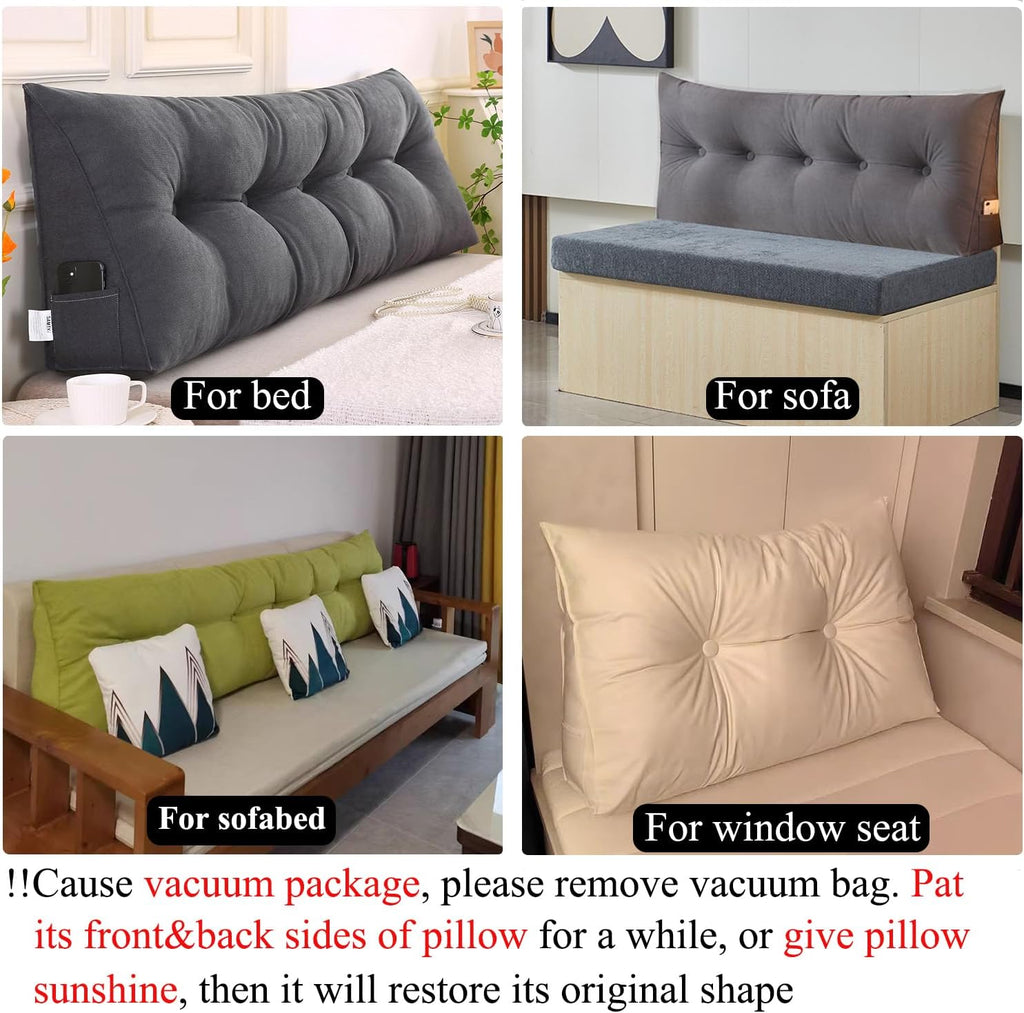 SAMTY Triangular Wedge Pillow headboard Twin XL Size for Couch Large headboard Pillow with Removable Cover Back Rest Pillows for Sitting up in Bed