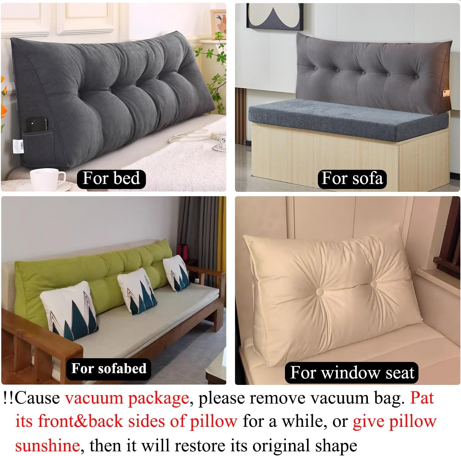 SAMTY Husband headboard Pillow Large Back Rest Support Reading Pillows for Sitting in Bed for Adults Triangle Velvet Wedge Pillow headboard Cal King Size, Grey