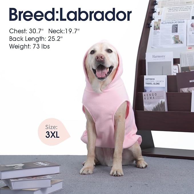 IECOii XXL Dog Hoodie for Large Dogs, Fleece Dog Sweatshirt for Large Breed Male Female Dogs,Pet Pouch Hoodie Winter Sweater Coat with Leash Hole, Warm & Lightweight Outfit for Pitbull, Pink, 2XL