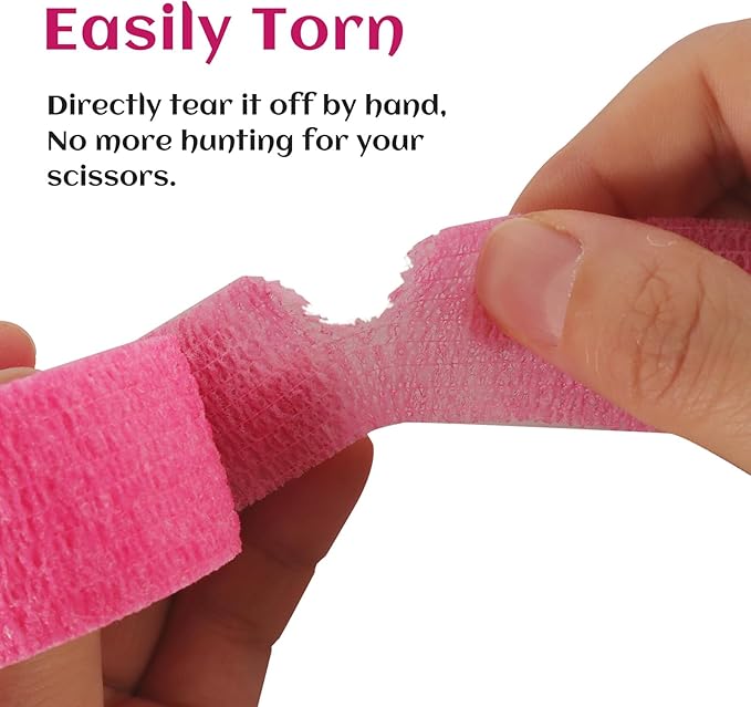 24 Rolls Elastic Self Adhesive Bandage Wrap 1 Inch, Breathable Non Woven Cohesive Bandage, Vet Wrap for Dogs, Ankle Sprains Swelling Medical First Aid Tape, Sports Athletic Tape Color Hot Pink