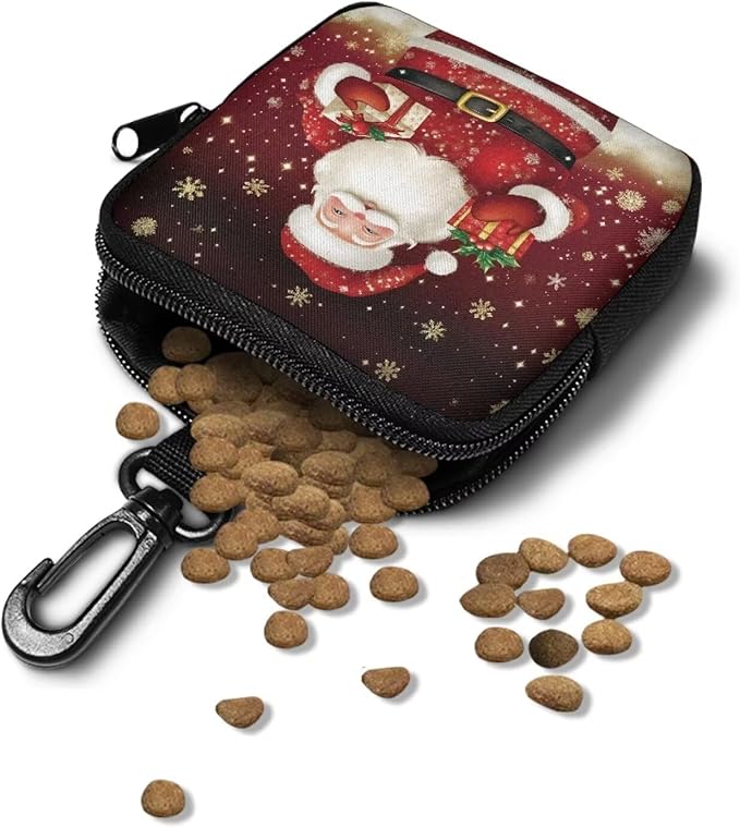 KEIAHUAN Dog Treat Training Pouch Christmas Santa Claus Dog Poop Bag Holder Hands-Free Dogs Training Small Bag with Carabiner Small Coin Purse for Traveling Outdoor Use, Red