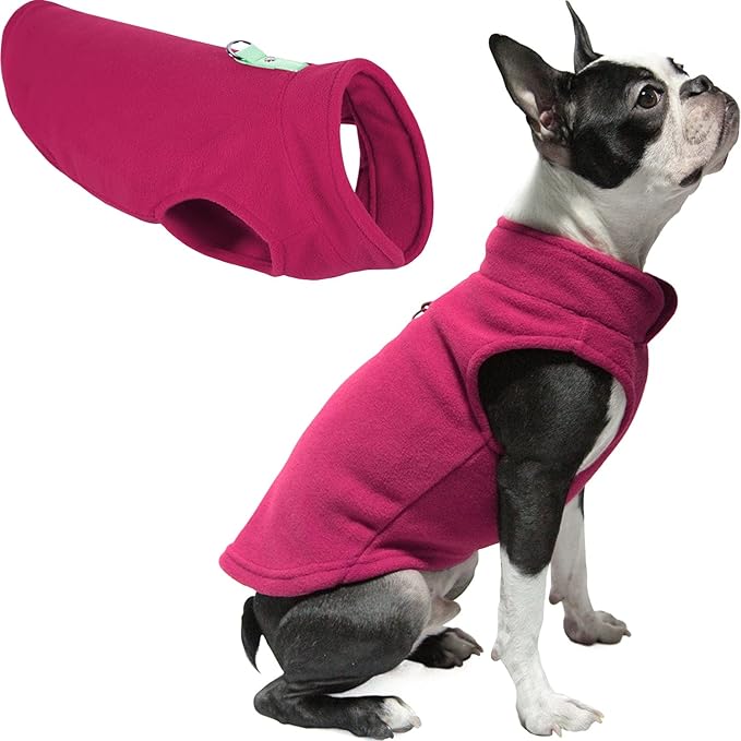 Gooby Fleece Vest Dog Sweater - Fuchsia, X-Small - Warm Pullover Fleece Dog Jacket with O-Ring Leash for Small to Medium Dogs