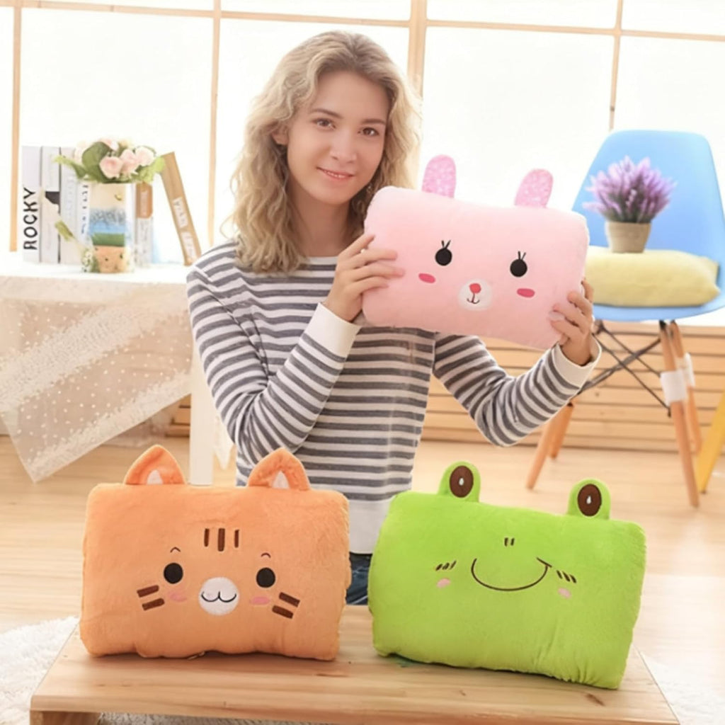 Kids Cartoon Hand Warmer Pillow, Plush Animal Doll with Arm Warmers for Children, Soft Hugging Cushion for Nap and Winter Days, Cozy Throw Pillow