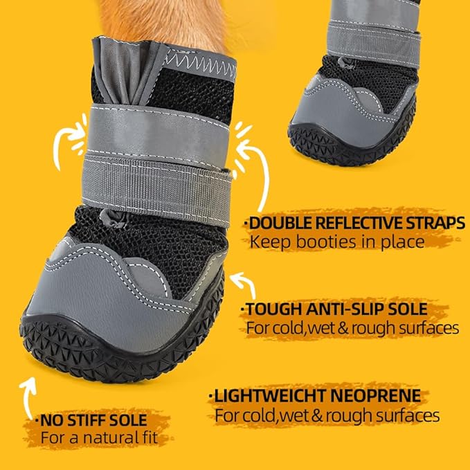 Dog Shoes for Large Dogs, Medium Dog Boots & Paw Protectors for Hardwood Floors, Outdoor Dog Booties for Hot Pavement Winter Snow Hiking, Breathable Dog Shoes with Reflective Strips Size 3