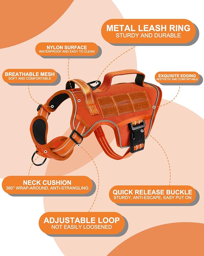 Small Dog Harness, Heavy Duty Tactical No Pull Dog Harness, No Choke, Easy On and Off Pet Vest with Molle System, Adjustable Reflective Dog Vest with Breathable Padded for Walking Hiking Training