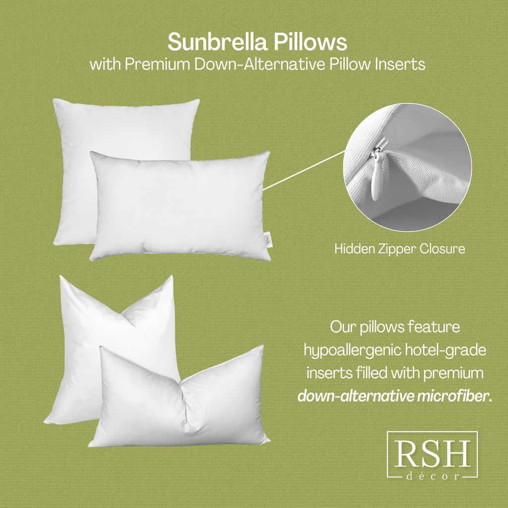 RSH DECOR: Sunbrella Square Throw Pillows Set of 2 | 20" x 20" | Water and Fade-Resistant Performance Fabric | Outdoor Pillow Covers with Down-Alternative Inserts | Stanton Lagoon