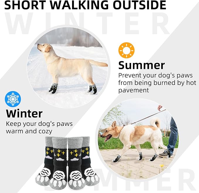 PUPTECK Anti Slip Dog Socks 2 Pairs with Double Grippers for Hardwood Floors, Shoes for Hot/Cold Pavement, Boots & Paws Protectors to Prevent Licking, Traction Booties for Senior Smll Large Dogs, XS