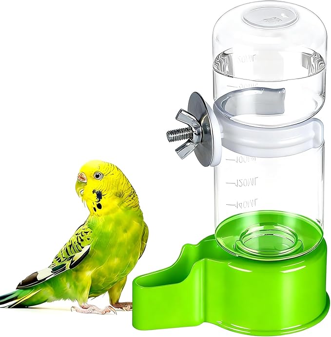 BWOGUE Automatic Bird Water Dispenser, 4.73 Fl Oz Parakeet Water Dispenser for Cage No Mess Suspended Bird Water Feeder for Cockatiel Budgie Conure Lovebirds