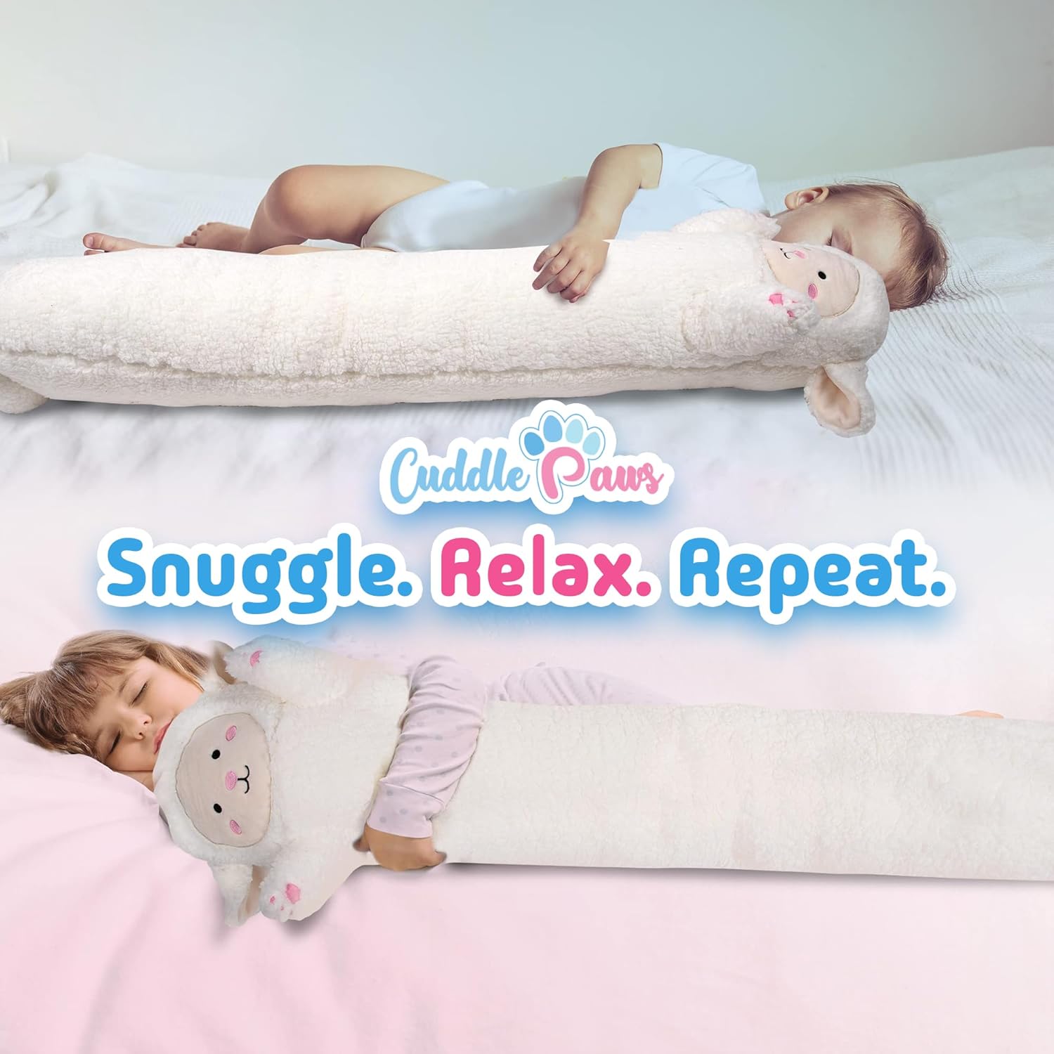 Lamb Plush Body Pillow for Kids | Long Stuffed Animal Cuddle Pillow | Soft Hugging Toy | Plushie Gift for Girls & Boys | Long Plush Body Pillow for Sleep & Comfort | Large, 47 Inches
