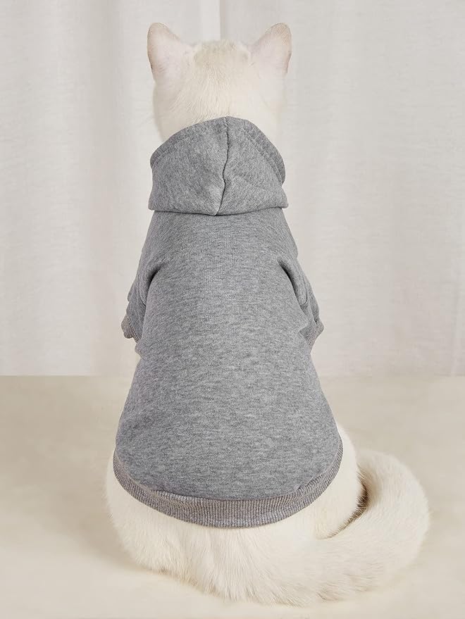QWINEE Basic Dog Hoodie Sweatshirt Puppy Sweater Warm Cat Costumes Pet Clothes for Chihuahua Puppy Kitten Small Medium Dogs Light Grey X-Large