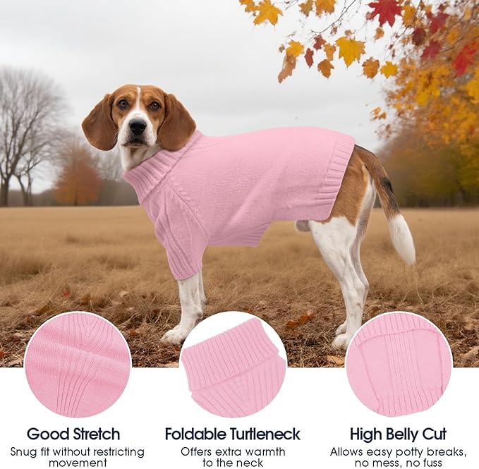 IECOii XL Dog Sweater,Winter Doggy Clothes for Large Dogs Girl Boy,Warm Pullover Soft Dog Sweater Turtleneck,Lightweight & Good Stretch for Active Dogs Like Beagle,Border Collie (Pink,XLarge)
