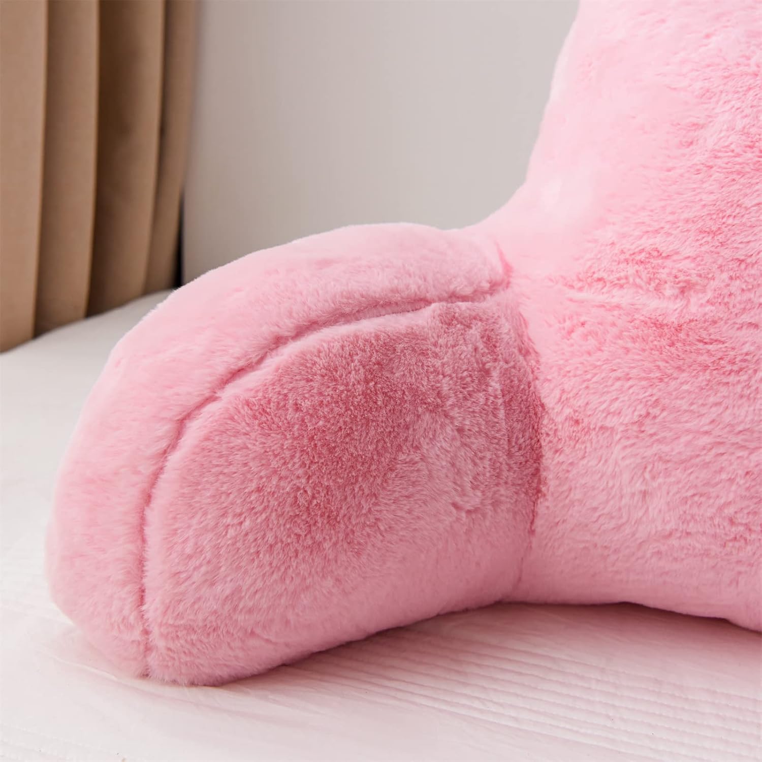 A Nice Night Faux Fur Reading Pillow Bed Wedge Large Adult Children Backrest with Arms Back Support for Sitting Up in Bed/Couch for Bedrest,BabyPink