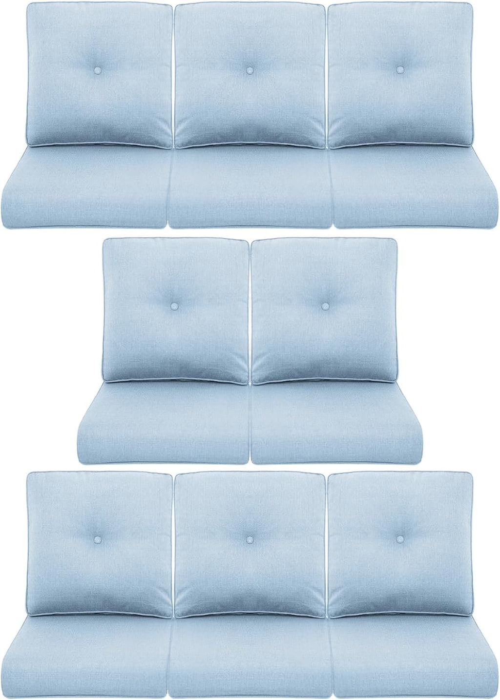 8-Piece Outdoor Patio Cushion Set - Fade & Water Resistant with Removable Olefin Cover, 22x24x4 Inch Memory Foam Cushions for Wicker Sectional Sofa – Baby Blue/Buckle