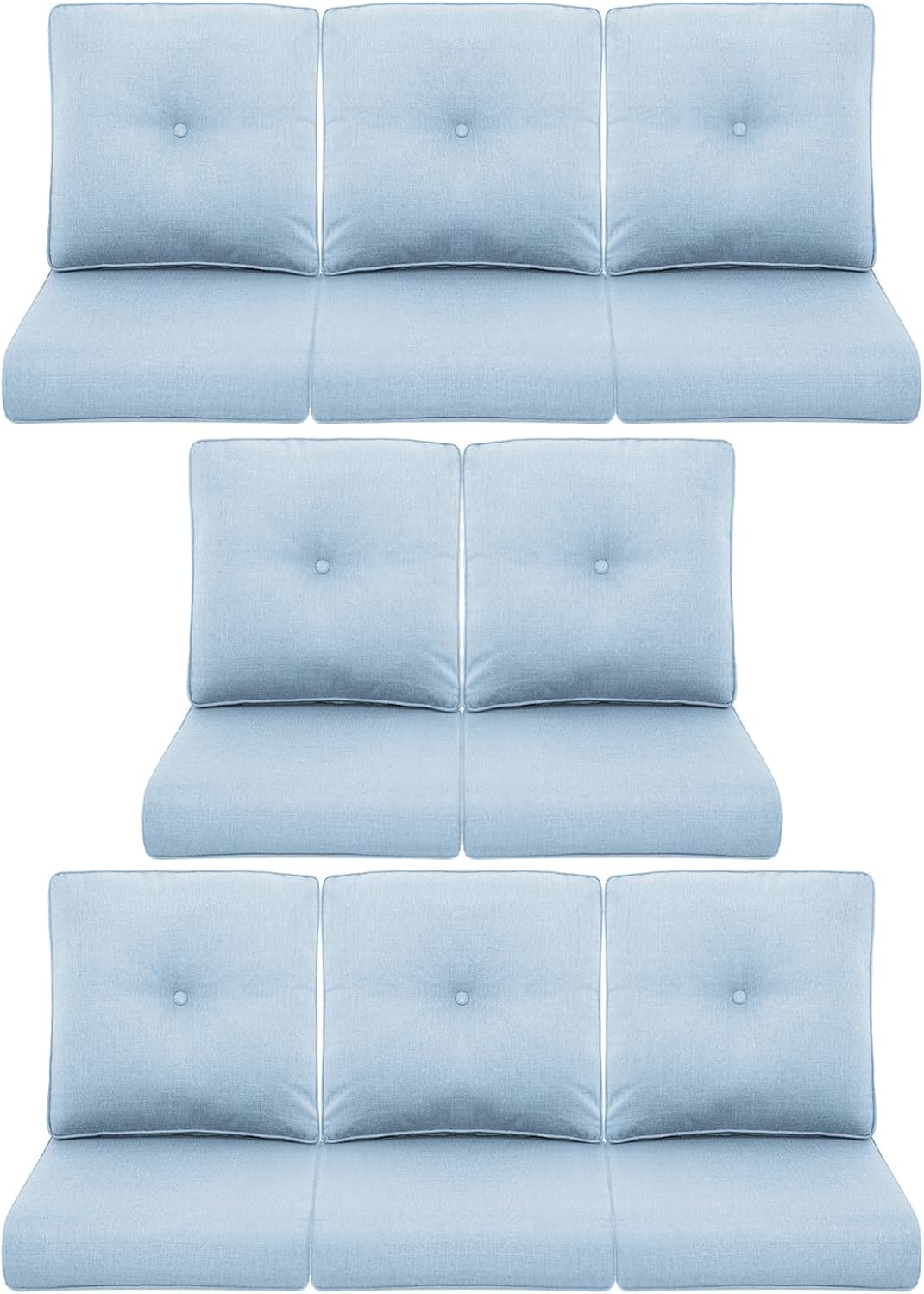 8-Piece Outdoor Patio Cushion Set - Fade & Water Resistant with Removable Olefin Cover, 22x24x4 Inch Memory Foam Cushions for Wicker Sectional Sofa – Baby Blue/Buckle