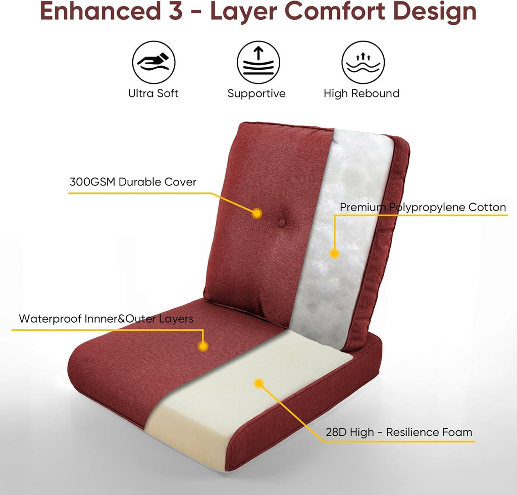 9-Piece Outdoor Patio Cushion Set - Fade & Water Resistant with Removable Olefin Cover, 22x24x4 Inch Memory Foam Cushions for Wicker Sectional Sofa – Red/Buckle