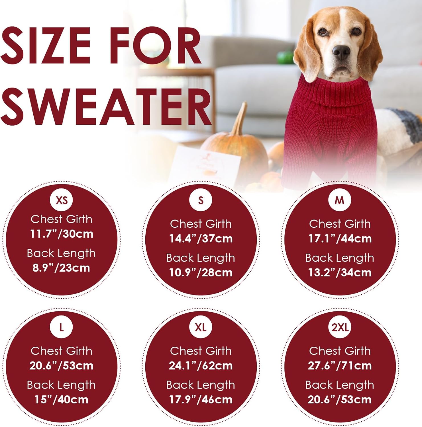 SUNFURA Small Dog Sweater, Turtleneck Dog Sweater for Cold Weather, Puppy Knitwear Pullover for Christmas Thanksgiving, Pet Winter Knitted Sweatshirt for Pug Dachshund, Red S