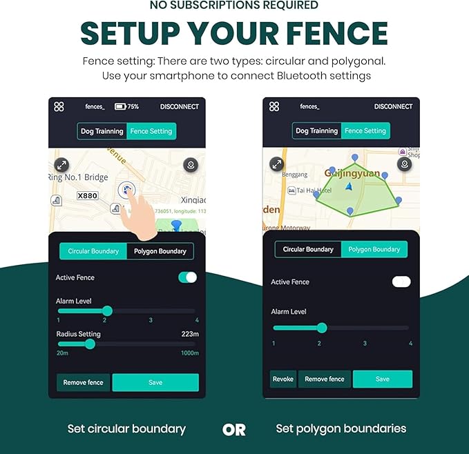 GPS Wireless Dog Fence & Training Collar – No Subscription, App Geo-Fence 3280ft, 60-164ft Bluetooth Training, 3 Correction Modes, Auto Sleep/Wake, Long Battery Life, 3-Dog Support