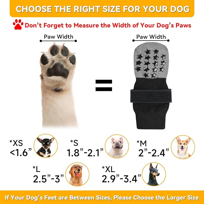 Non Slip Dog Socks to Prevent Licking Paws - Dog Booties for Hardwood Floors Anti Slip - Grippy Socks for Senior Dog - Double Side Paw Protector Prevent Scratching for Hot Pavement. (Grey, XS)