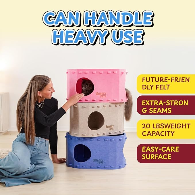 Tess & Liza Felt Cat Cave – Cozy Hideaway for Cats & Kittens | Eco-Friendly Felt Cat House | Durable & Spacious Cat Bed for Large Cats | Stylish Indoor Pet Furniture by Snarky Pets™ Brown