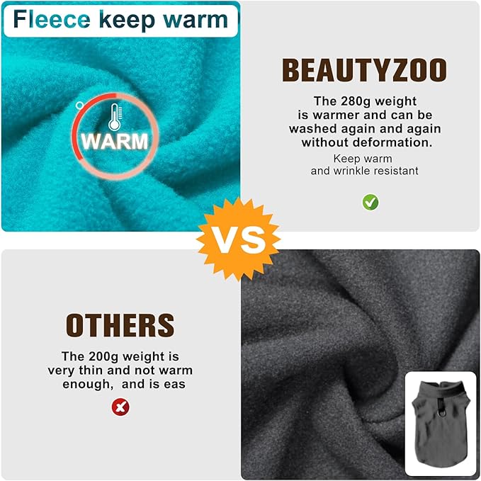 BEAUTYZOO Dog Fleece Vest Sweater Winter Jacket for Small and Medium Dogs with D-Ring Leash Cold Weather Coat Hoodie for XS S M Dogs Boy or Girls, Blue XS
