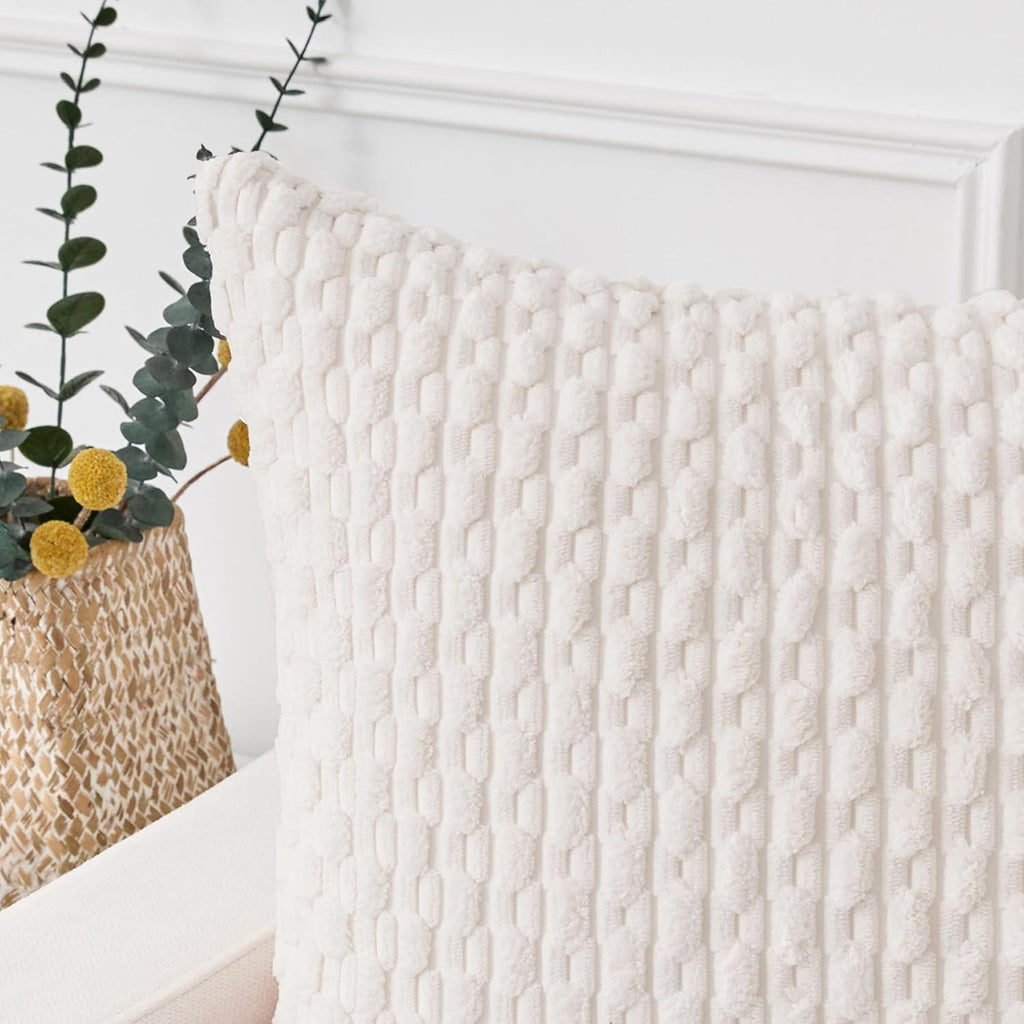 Kevin Textile 12x20 Inch Pillow Cover 1 Pack Boho Christmas Decorative Soft Striped Corduroy Lumbar Farmhouse Color Accent Rectangle Cushion Case for Living Room Couch Sofa Bed, Pure White