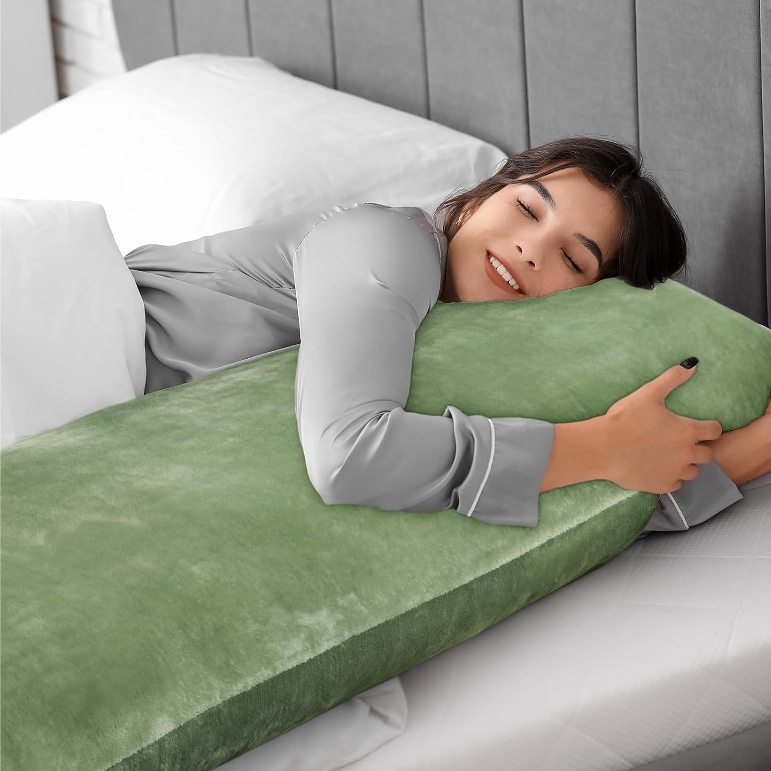BEDELITE Body Pillow Cover with Zipper Closure, Super Soft and Cozy Fuzzy Fleece Body Pillow Case Cover 20 x 54 Inches, Sage Green
