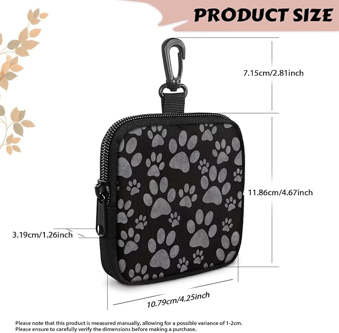 KEIAHUAN Paw Print Small Black Treat Pouch for Dog Training Hands-Free Training Dog Treat Pouch Portable Puppy Snack Bag for Treat for Walking Hiking Traveling, Zipper Closure, Black