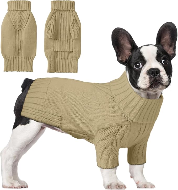 Dog Sweaters for Small Medium Large Dogs Girl, Classic Turtleneck Pet Sweater for Dogs Cats, Thermal Doggy Winter Coat, Warm Dog Shirt Outfits, Double Knitting Collar for Outdoor Playing (M, Camel)