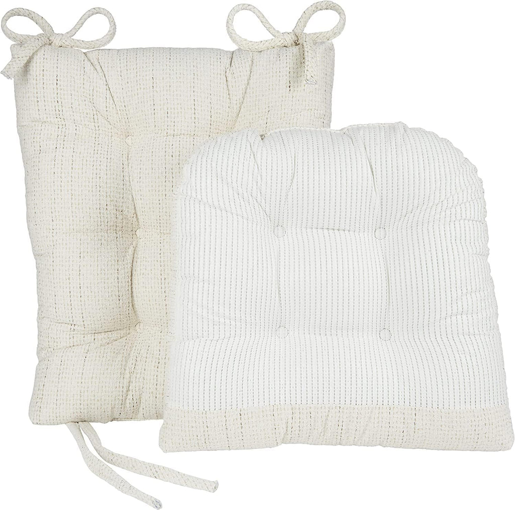 Klear Vu Omega Non-Slip Rocking Chair Cushion Set, Assembled in USA, Thick Padding & Tufted Design, Includes Seat Pad & Back Pillow with Ties, 17x17 Inches, 2-Piece Set, Tyson Birch