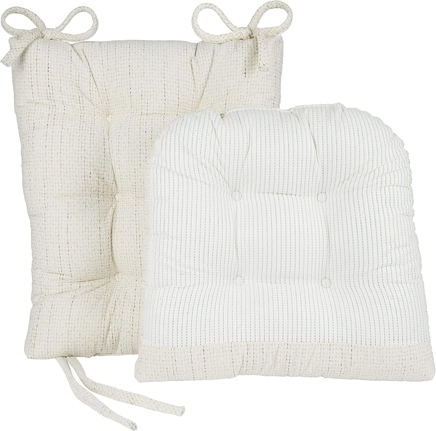 Klear Vu Omega Non-Slip Rocking Chair Cushion Set, Assembled in USA, Thick Padding & Tufted Design, Includes Seat Pad & Back Pillow with Ties, 17x17 Inches, 2-Piece Set, Tyson Birch