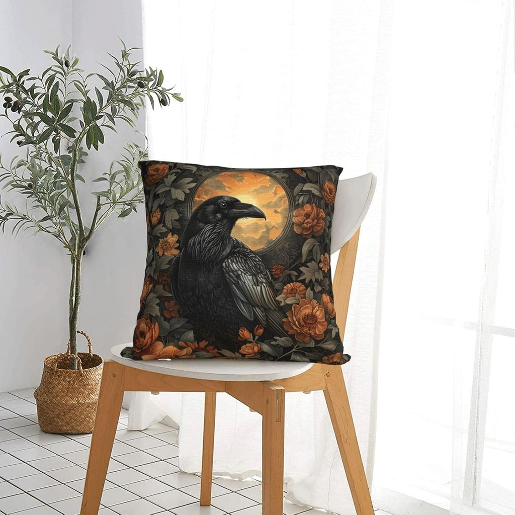 Mystical Raven Art Print Decor, William Morris Abstract Vintage Floral Design 20x20 inches Throw Pillow Covers Square Pillowcases Decor for Bed Couch Sofa Room Cushion Covers