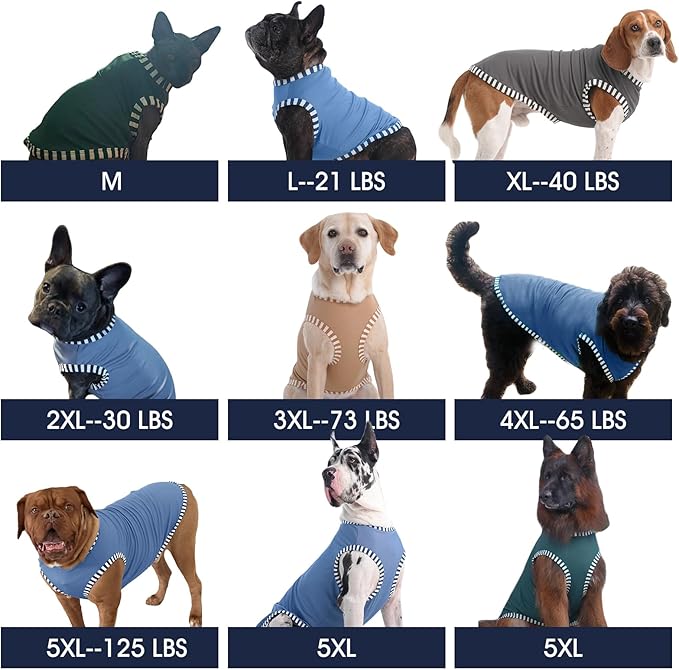 IECOii 2 Pack Sleeveless Dog Tees Shirt | Comfortable & Lightweight Fabric, Easy On/Off for Active Dogs, Grey+Blue, L