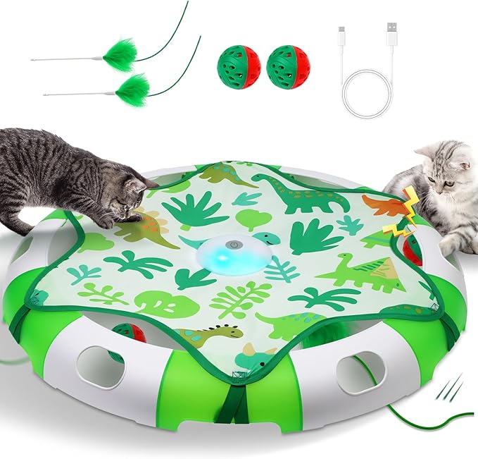 Automatic Interactive Cat Toy with Moving Feather & Chirping Sound Motion Activated Track Toys for Indoor Cats,USB Rechargeable, Extre 2 Cat Bell