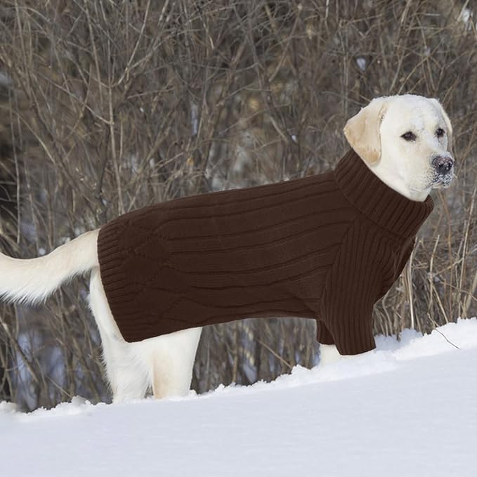 XL Dog Sweaters for Extra Large Dogs, Warm Winter Fall Dog Sweaters for Dog Girls Boys, Turtleneck Dog Knitwear, Doggie Christmas Sweater, Pet Sweatshirt Clothes Outfit Knit Labrador (Brown XL)