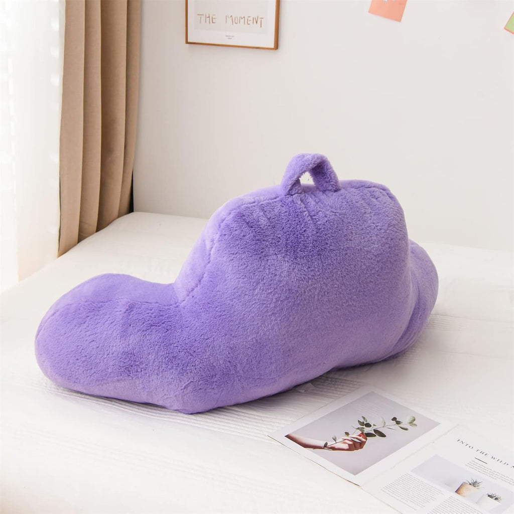 A Nice Night Faux Fur Reading Pillow Bed Wedge Large Adult Children Backrest with Arms Back Support for Sitting Up in Bed/Couch for Bedrest,Lightpurple