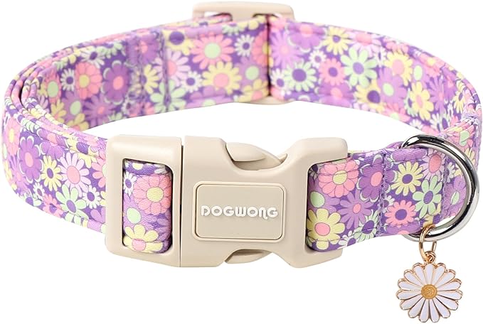 DOGWONG Flower Dog Collar, Girl Daisy Dog Collar Durable Ice Cream Pet Dog Collars Cute Summer Beach Puppy Necklace for Small Medium Large Dogs