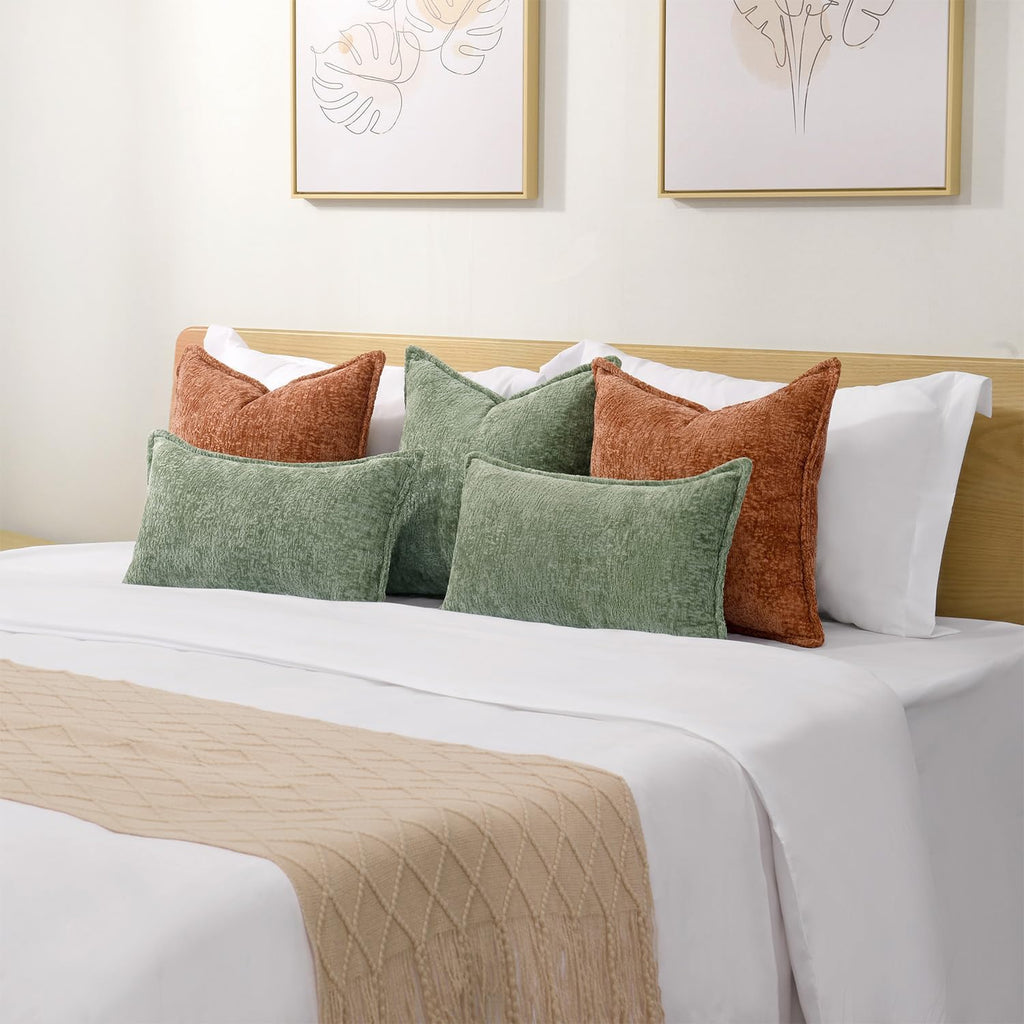 Pack of 2 Sage Green Christmas Decorative Throw Pillow Covers 20x20 Cozy Soft Chenille Accent Vintage Square Couch Pillow Covers for Home Decor Bed Sofa Living Room