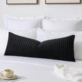 Kevin Textile Soft Plush 14x36 Inch Long Lumbar Pillow Cover 1 Pack, Luxury Fluffy Faux Fur Striped Flannel Rectangle Body Cushion Case for Couch Sofa Chair Bed Home Decor, Black