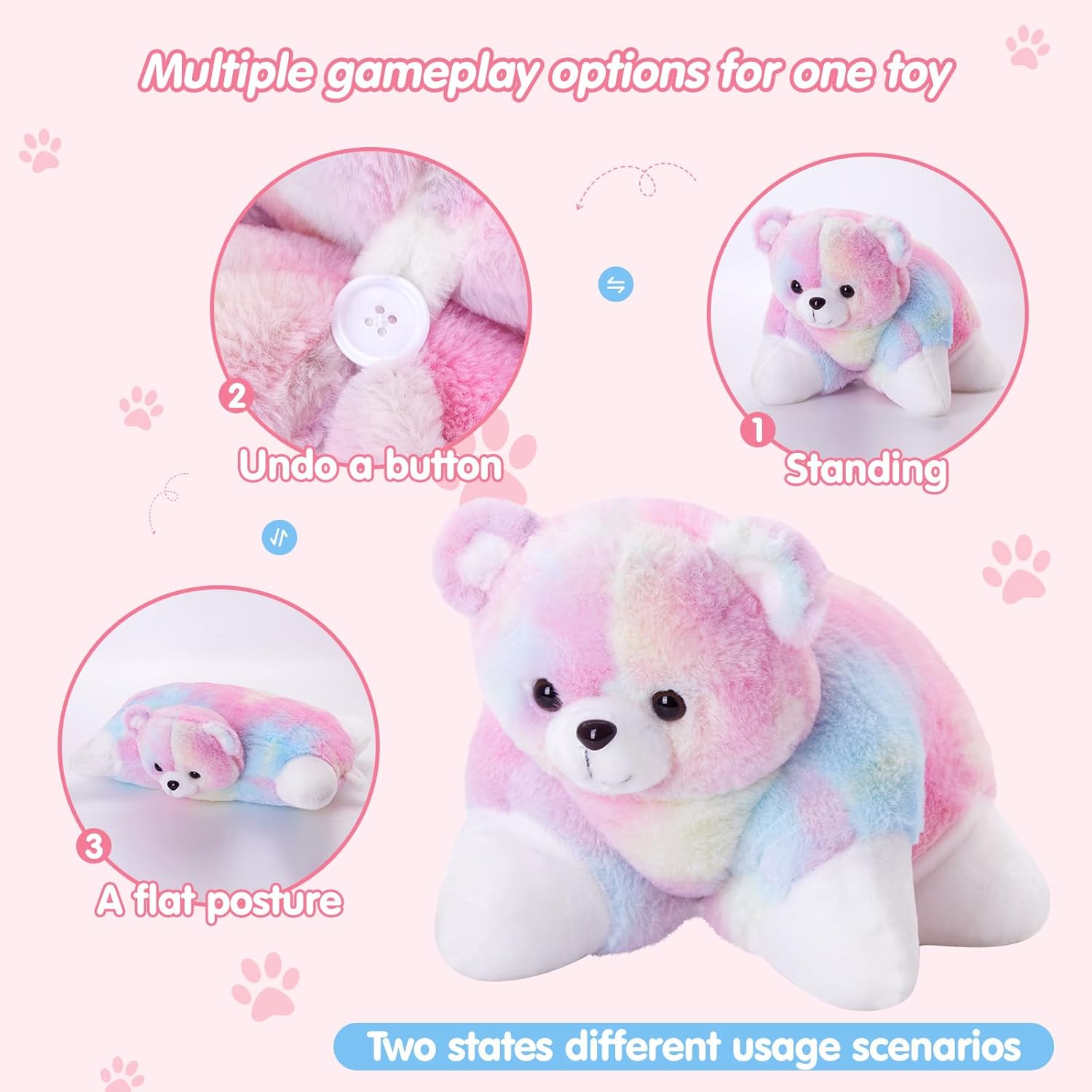 Glow Guards 15" Light up Musical Rainbow Teddy Bear Plush Pillow, Cute Stuffed Animal Soft Lovely Colorful Toy, Bedtime Sofa Decors, Christmas Birthday Children's Day Hoilday Gift for Toddler Kids