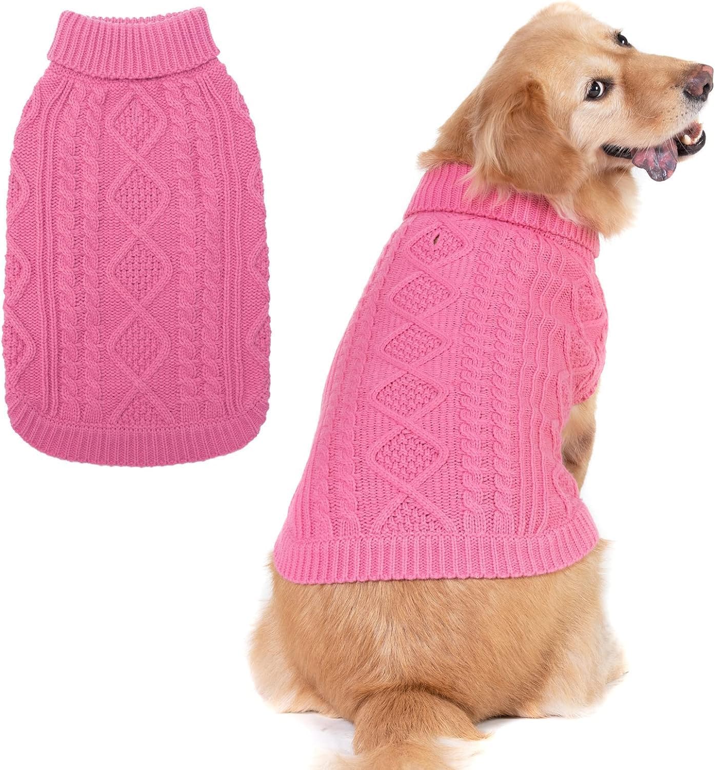 BINGPET Thermal Knitted Dog Sweater for Small Medium Large Dogs,Winter Dog Cat Coat Warm Sweartershirts Outfits,Classic Cable Knit Turtleneck Pullover Dog Jumper Coat Warm Sweartershirts
