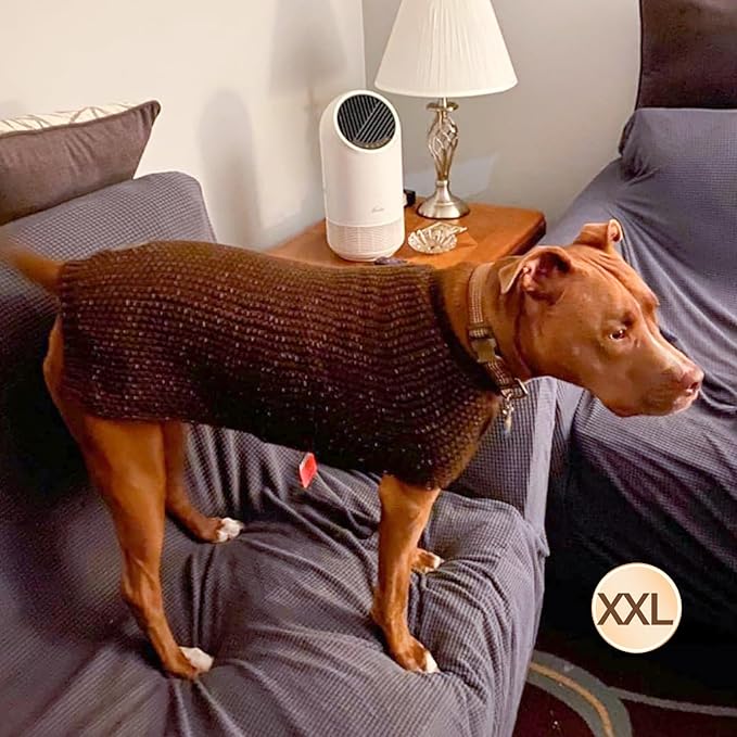 KYEESE Dog Sweater for Large Dogs with Leash Hole Warm Pullover with Reflective Yarn Male Thick Stretchy Knitwear Winter Soft Pet Coat boy for Cold Weather Comfy Dog Sweaters, Khaki, XX-Large