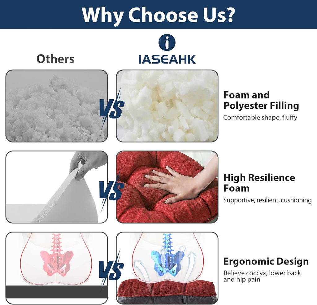 Chair Cushions for Dining Chairs, Seat Cushions for Kitchen Chairs, Indoor Seat Cushions with Ties, Tufted Foam Chair Pads, Non Slip Chair Cushions Set of 6, 15.5" x 15.5" x 4", Red