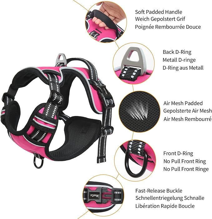 HEELE Dog Harness Dog Harness Small Dog No Pull Harness with Soft Handle Reflective Harness Adjustable, Rose, XS
