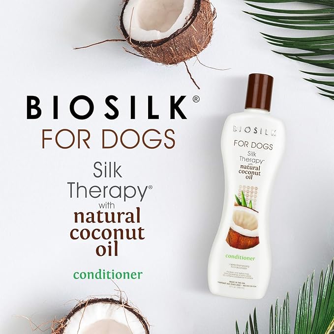 BioSilk for Dogs Silk Therapy Conditioner with Natural Coconut Oil | Coconut Oil Dog Conditioner from BioSilk for Dogs Pet Conditioner, 12 Fl Oz - 2 Pack