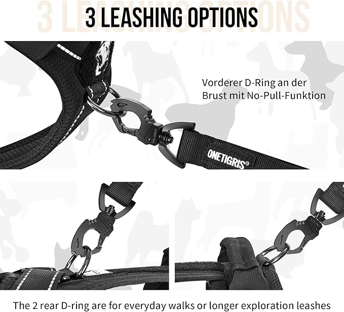 OneTigris Dog Harness, Soft Padding No Pull Dog Vest Harness, Durable High-Tensile Nylon, Adjustable Tactical Harness for Medium and Large Dogs with Reflective, 1 Handle, 3 D-Rings