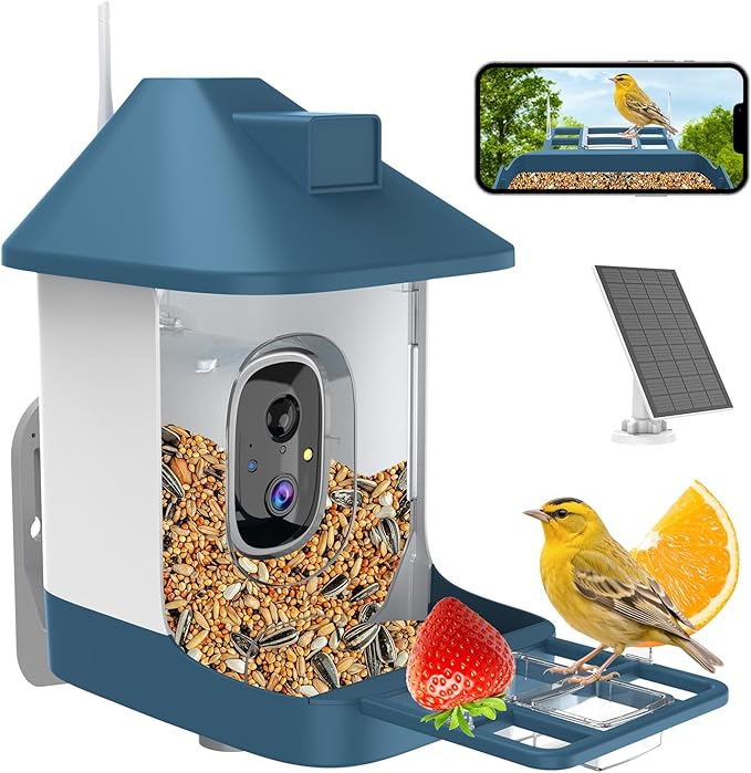 Bird Feeder with Camera,Smart Birdwatching Camera with Solar Powered,AI Identify Species,Instant Notifications,FHD Live View,Auto Record Video in Backyard,Ideal Gifts for Family and Bird Lovers