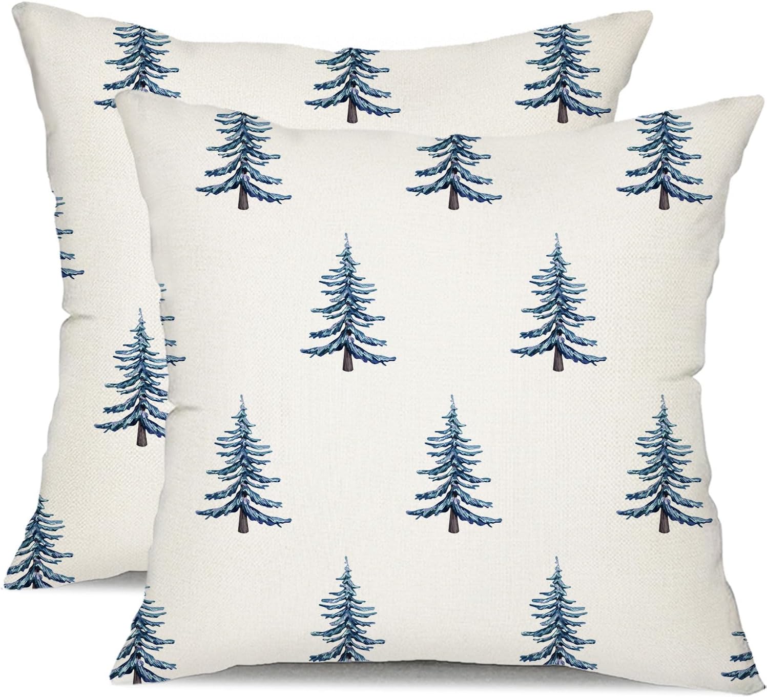 DFXSZ Christmas Pillow Covers 20x20 inch Set of 2 Winter Blue Christmas Tree Decorative White Throw Pillow Covers Winter Famliy Decoration for Home Couch TH-30M20