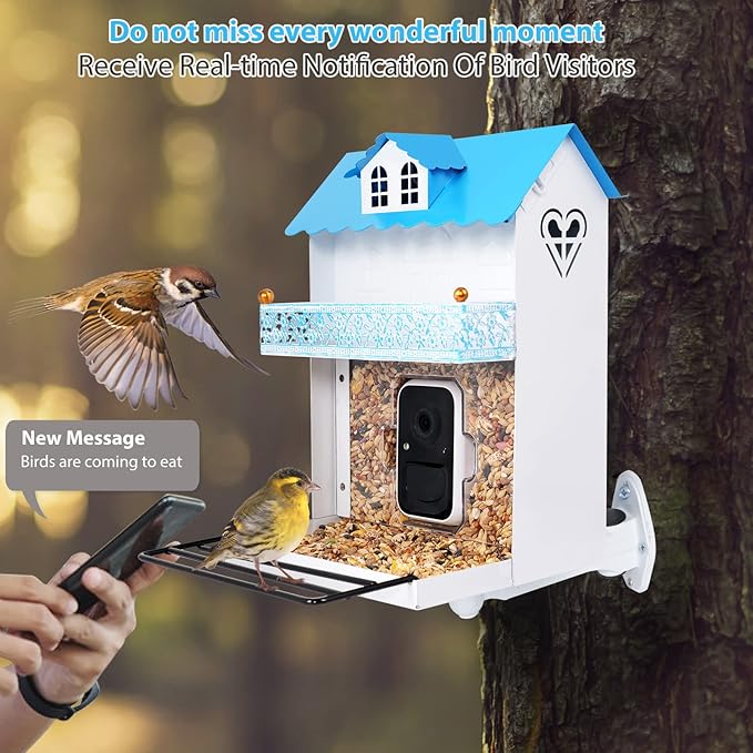Hummingbird Feeder Camera, Smart Bird Feeder with Auto Capture and Notify, 1080P HD Full Color Camera, Free 32G SD Card, Ideal Gift for Bird Lovers
