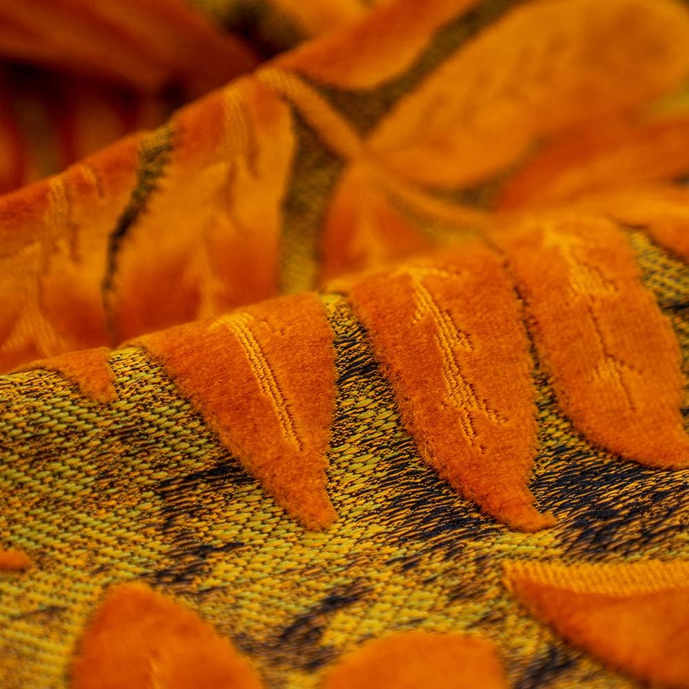 Alerfa 20 x 20 Inch Orange Square Maple Leaf Pillow Embroidery Cut Velvet Cushion Case Luxury Modern Lumbar Throw Pillow Cover Decorative Pillow for Couch Sofa Living Room Bedroom Car